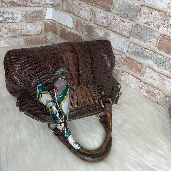 Brahmin Chocolate Brown Crocodile-Embossed Handbag - Picture 4 of 13